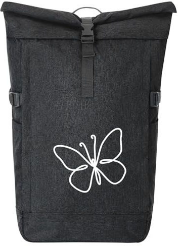 Huuraa Kurierrucksack Schmetterling Silhouette 30-44 Liter Black Melange Fairtrade Rolltop Rucksack Geschenkidee
