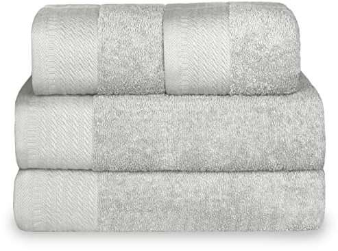 MERCURY TEXTIL- Juego 4 Toallas de 500gsm 100% Algodón, 2 de Baño y 2 de Manos, Suaves, Resistentes y Absorbentes. (Gris Claro)