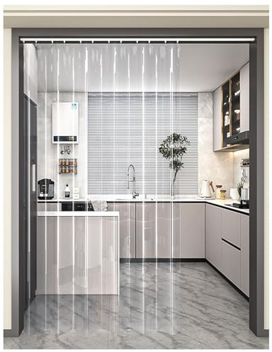 Kälteschutz Thermovorhang Hitzeschutz Balkontür, Thermo Vorhang Gegen Hitze Transparent mit Selbstklebenden Schienen, Thermovorhang Kälteschutz Tür Vorhang für Klimaanlagen/Küchentür(WxH150x200cm)