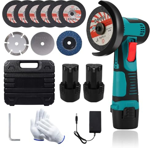 Mini Akku Winkelschleifer, 3 Zoll Professional Akku Winkelschleifer Set 12V | 19500 U/min mit 2 Batterien 1500mAh, Elektrisches Trennschleifer, Akku Flex, Geeignet zum Schneiden und Polieren von Holz