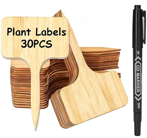 DOETYD Bamboo Plant Labels Tags 17.8 x 6 cm Plant Markers Potted Markers Marker Pen (30PCS Labels 1PCS Marker Pen)