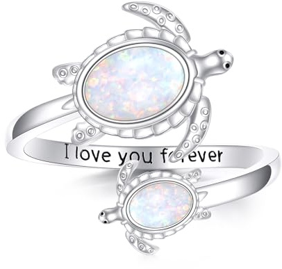 CUPENDA Opal Meeresschildkröte Ring 925er Sterlingsilber Schildkröte Verstellbar Offen Natur Ozean Ring Süßer Tier Schmuck für Damen