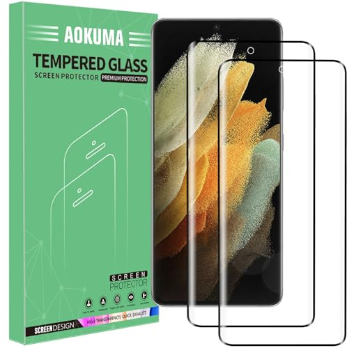 AOKUMA Samsung Galaxy S21 Ultra 5G 3D Panzerglas,[2 Stück] Glas kompatibel mit Galaxy S21 Ultra 5G Schutzfolie, hochwertige 3D Glasfolie mit 9H Härte,kratzfest,bruchsicher (schwarzer Rand)