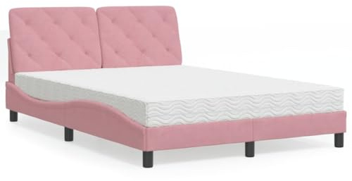 QJBSAVVA Samt Bettrahmen Rosa 140x190 cm mit H2/H3 Matratze Modernes Wellen-Design Ecksofa für Schlafzimmer Jugendzimmer Gästezimmer