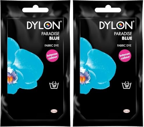 DYLON Hand Dye, Fabric Dye Sachet for Clothes, Soft Furnishings and Projects, 50 g - Paradise Blue (Pack of 2)