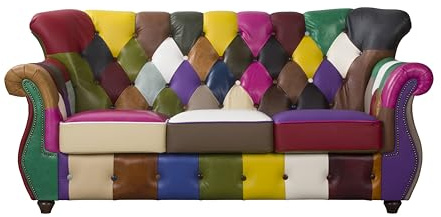 ROYALSOFA Sofa Chesterfield London 3-Sitzer, Ledersofa mit Knopfheftung, Holzrahmen & Gepolsterten Armlehnen, Pflegeleichte Couch, Loungesofa für Wohnzimmer, Büro, Kanzlei & Hotel, Patchwork