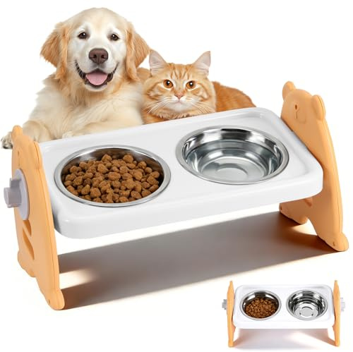 Dog Bowls with Stand, Raised Dog Bowl 3 Height Adjustable with 2 Bowls | Food-Grade Stainless Steel,Elevated Dog Bowls Anti-Slip Base,Neck Join Protection,Easy to Clean,Removable Bowls,for Dog Cat