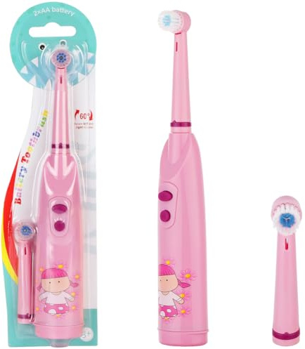 OSDUE Kids Electric Toothbrush for Children Ages 5-12 (Pink) | Battery Powered, 5,000 VPM, IPX5 Waterproof, 2 Replacement Extra Soft Brush Heads, Gentle on Teeth & Gums Care