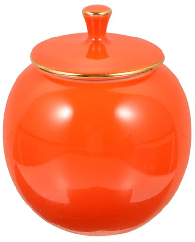 HYTROVE Multi-Functional Ceramic Tea Leaf Jar Orange Airtight Storage Canister for Candy and Sugar in Kitchen