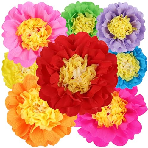 BestoFun 8 Stück Papierblumen Wanddeko Regenbogenfarben Bunte Seidenpapier Blumen Seidenpapier Pompons Deko für Kindergeburtstag Baby Shower Fiesta Sommerparty