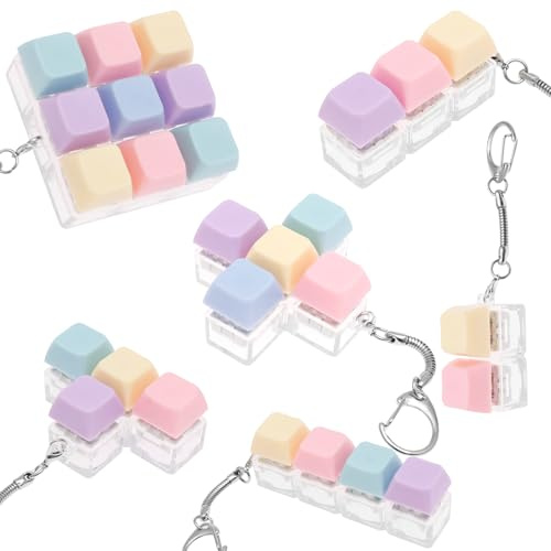 5Pcs Keyboard Toy Set, Mechanical Key Clicker Keychain for Adults Office Desk, Sensory Button Cube Stress Relief Toys for ADHD Anxiety, Cool Tech Gadget Gifts for Programmers & Coworkers