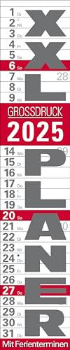 XXL Planer Großdruck rot 2025: Streifenkalender mit Datumsschieber, Ferienterminen, Spiralbindung und extra großer Schrift I schmal im Format: 17 x 85 cm