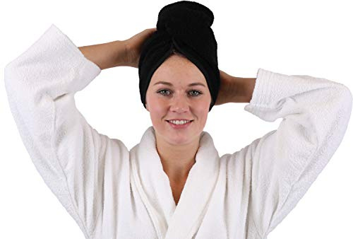Betz Turban handduk med knapp, huvudhandduk, hårturban, 100 % bomull, frottéfärg: svart