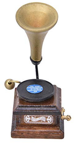 1:12 Maison de poupée Miniature Accessoires Réton Phonographe, Vieux Gramophone Artisanat Disque et Joueur Prop Modèle Antique Maison de Poupée Décor(marron)