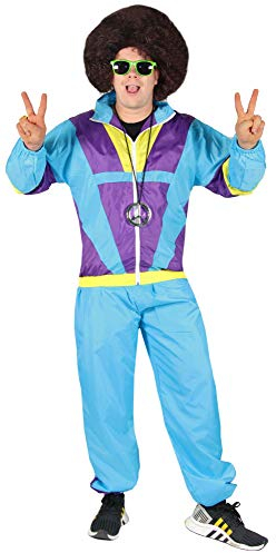 Bad Taste 80er Jahre Kostüm Trainingsanzug für Herren Jogginganzug - blau lila gelb - Größe S-XXXXL, Größe:XXXXL