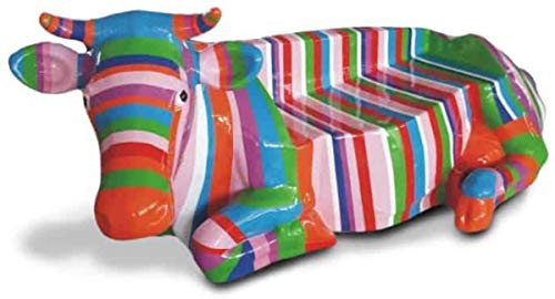 Casa Padrino Designer Sitzbank Kuh mit Streifen Bunt 208 x 90 x H. 109 cm - Wetterbeständige Kuh Skulptur Gartenbank - Garten & Terrassen Deko Accessoires