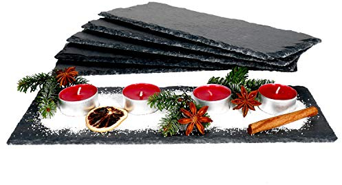 MamboCat - Set di 6 Piatti in Ardesia, 11 x 30 cm, Piatti da Sushi con Bordo Rustico Rotto, Ideali Come Piatti da antipasto per Formaggi e Salsicce, Anche Come sottobicchieri o Piatti Decorativi.