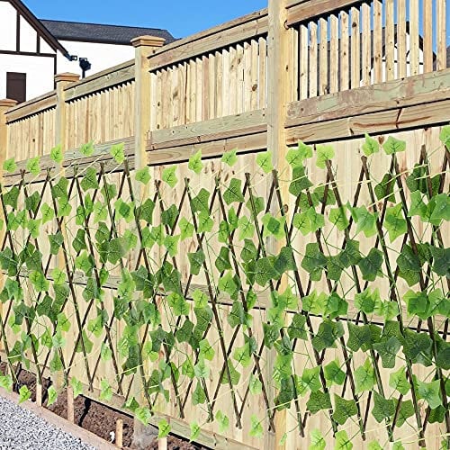 2PCS Expanding Trellis Fence, Retractable Artificial Leaf Fence Hedge Trellis Decorative Privacy Screens for Home Garden Fence Wedding Festival Outdoor Decor