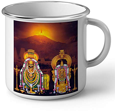 Fabulous Emaillierter Metallbecher 284ml Arunachala Heiliger Berg Shiva Indien Götter Tempel