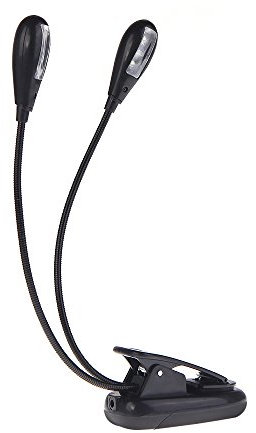 Juspins Lámpara de clip con cuello flexible y 2 LED dobles para atril de música, color negro