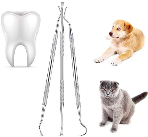 Dog Dental Tooth Tool,3 PCS Stainless Steel Dentist Teeth Cleaning Probe Tooth Scaler Scraper Double Headed Tarter Remover Scraper Pick Calculus Plaque Remover Repair