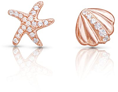 Tiramisu | Orecchini Cuore Rosa/Zirconi/Ciliegie/Albero Vita+Perla Nera/Luna+Stella/Pesce+Gatto/Stella Marina | Gioiello Piccolo Bambina Regalo | 925 Argento Sterling Placcato Oro Rosa | Senza Nichel