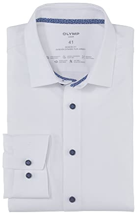 OLYMP Herren Businesshemd Langarm Luxor 24/Seven,Single Jersey,modern fit,New Kent,Weiss 00,39
