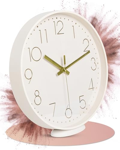 LATENO - Wanduhr Beige - Zum Aufstellen Oder Aufhängen - 30 cm - Lautlos - Klassisch Und Modern - Ohne Tickgeräusche - Für Wohnzimmer Büro UVM.