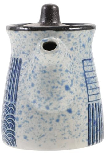 PRETYZOOM Ceramic Soy Sauce Dispenser Japanese Olive Oil Dispenser Ponzu Vinegar Cruet Pourer Shoyu Soy Sauce Bottle Liquid Condiment Storage Jar for Kitchen with Lid A