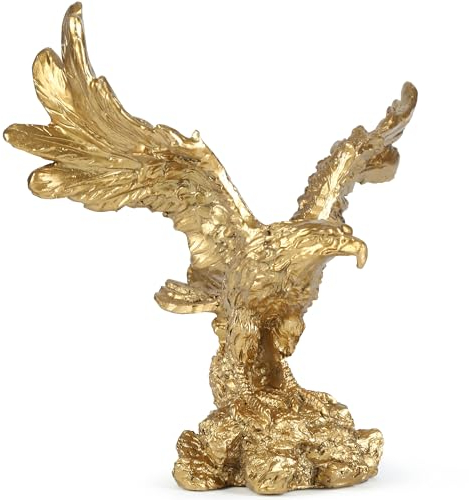 H&W Goldener Adler Statue, fliegender Wildvogel, Adler, dekorative Bronze-Patina-Harzfigur (S)