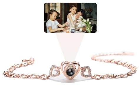 AVINVAN 925 Sterling Silver Personalised Bracelet for Women - Photo Bracelet with Custom Engraving, Memory Gift