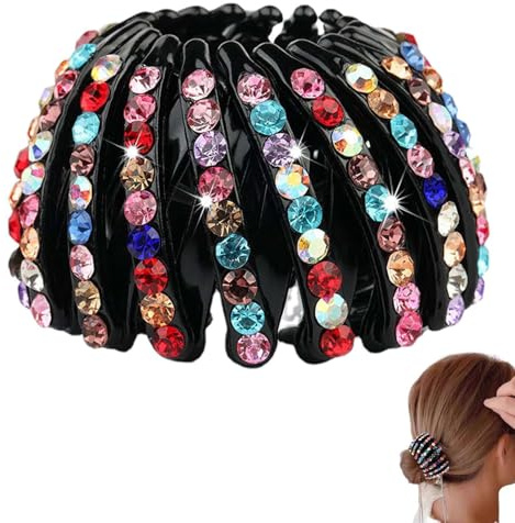 Haarspange mit Vogelnest, Strass, dehnbarer Haarschmuck mit Strass, bunt, Fashion-Haarband, Donut-Maker, für Damen und Mädchen