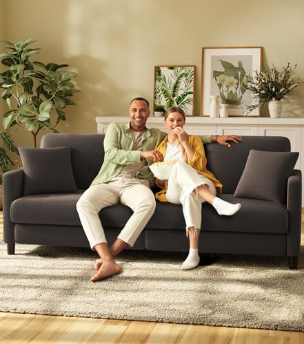 Welzona 211cm Sofa 3 Sitzer, Bequeme 3 Sitzer Sofas, Teddy Fleece Sofa Couch, Werkzeugfreier Aufbau Couches für Wohnzimmer, Ganzholz 3er Sitzsofa, Kleine Couch 2 Kissen inklusive, Braun