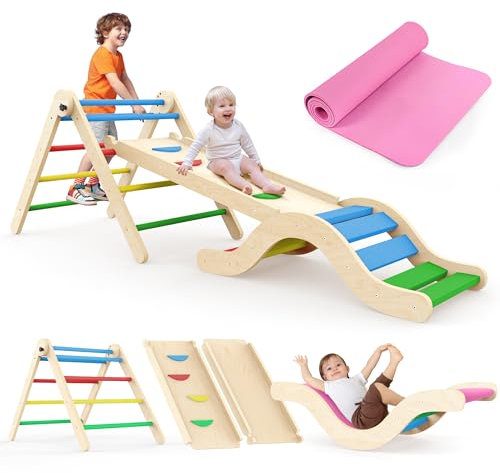 Montessori Indoor Spielset: 7-in-1 Klettergerüst mit Rutsche, Bogen & Matte für Kleinkinder und Kinder (1-3 Jahre) (Colorful)