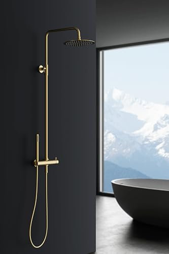 Marwell Juego de ducha Classico Gold 88-118x20 cm - Barra de ducha ajustable - Ducha de lluvia - Alcachofa de mano con manguera