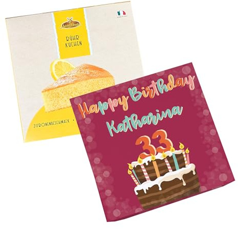 Herz & Heim® Personalisierter Geburtstagskuchen mit Name & Alter – Geschenkbox mit Rührkuchen in 3 Geschmacksrichtungen – Individuelles Geburtstagsgeschenk (400 g, Zitrone)