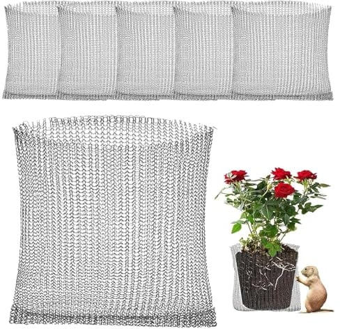Tkxjry 6 Stück Gartenpflanzen Netzbeutel aus Metall, 25*23cm Pflanzenwurzelschutz, Wurzelschutzkörbe Edelstahl, Gartenpflanzen Netzbeutel aus Metall, für Schutz der Wurzeln von Bäumen, Blumen, Gemüse