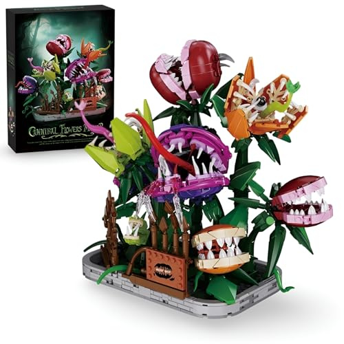 Audrey II Piranha Plant Flower Building Block Set, 1266 PCS Piranha Florid Little Shop of Horrors Building Kit, Creative Cannibal Botanical Bricks Model Toys, Gifts for Adults and Fans