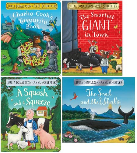 Julia Donaldson Collection 4 Books Set (Charlie Cook's Favourite Book, The Smartest Giant in Town, A Squash and a Squeeze & The Snail and the Whale)