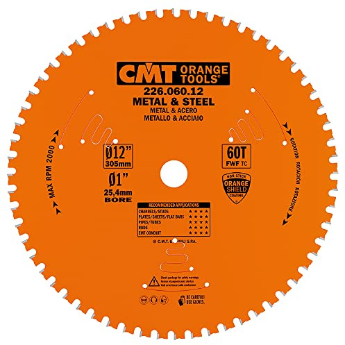 Cmt 226.060.12 Industrie Dry Cut Stahl Sägeblatt, 12 Zoll x 60 Zähne 8 ° FWF Grind mit 1 Bohrung