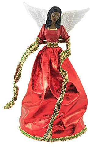 Positive Image Gifts African American Angel Tiffany in Red Christmas Tree Topper Decoration New