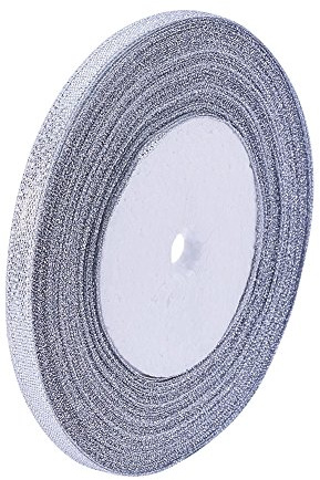 PH PandaHall 25 Iarde Nastro di Organza Argento Nastro Natalizio Organza, 6mm Nastri Glitterato Argento Nastrino per Bomboniere per Confezioni Regalo Albero di Natale Decorazione