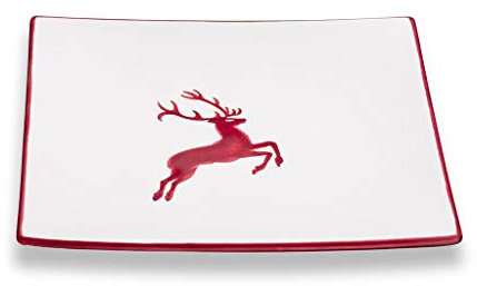 GMUNDNER KERAMIK Dessertteller Grösse: l= 20 cm x b= 20 cm x h= 2.6 cm bordeauxroter Hirsch Geschirr, handgemacht in Österreich