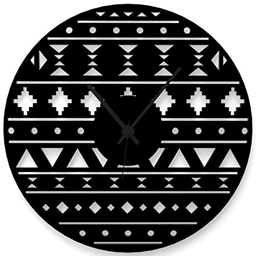 WANDKINGS Wanduhr Ethno aus Acrylglas, in 11 Farben erhältlich (Farbe: Uhr = Schwarz glänzend; Zeiger = Schwarz)