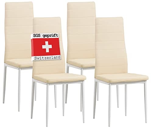 ALBATROS Esszimmerstühle 4er Set Milano, Beige - Edles Italienisches Design, Kunstleder-Bezug, bequemer Polsterstuhl - SGS geprüft - Moderner Küchenstuhl, Stuhl Esszimmer
