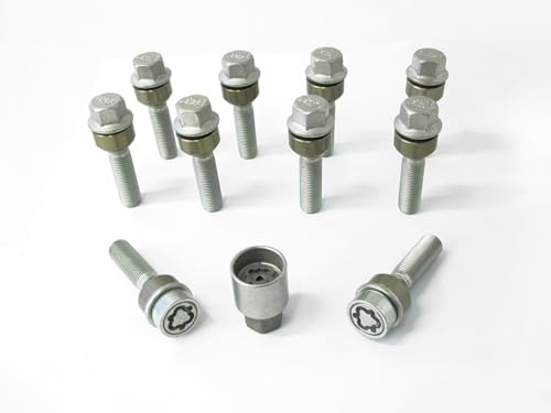 H&R Wheel bolt Set Round-Head with movable cone R14 M14x1.50 - Length 60mm - 10 pcs. (e.g. compatible with Porsche) - incl. wheel-locks