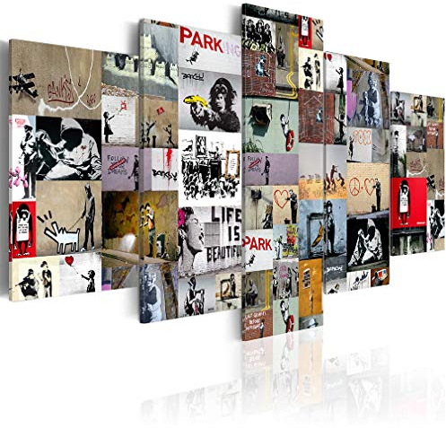 decomonkey Bilder Banksy 200x100 cm 5 Teilig Leinwandbilder Bild auf Leinwand Wandbild Kunstdruck Wanddeko Wand Wohnzimmer Wanddekoration Deko Street Art