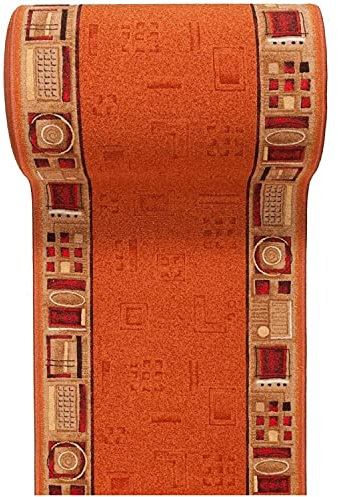 Carpeto Rugs Läufer Teppich Flur - Modern Muster - Rückseite aus Gummi Anti-Rutsch - Kurzfloor Teppichläufer nach Maß - Gel-MAX Kollektion Orange Beige 120 x 500 cm