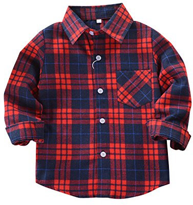 De feuilles Chic-Chic Chemise Carreaux Manche Longue Bébé Fille Garçon Enfants Haut T-Shirt Chemisier Classics Chemise Sweat Shirt Rouge Bleu 5-6ans