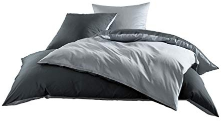 Bettwaesche-mit-Stil Mako Satin Baumwollsatin Wende Bettwäsche Garnitur - viele Farben und Größen (grau - anthrazit, 1x 155x200 + 1x 80x80 cm)